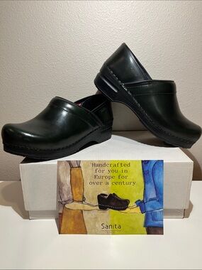 Sanita Professional Cabrio Leather Slip-On Clog - Dark Green